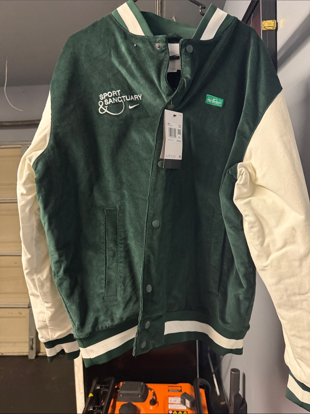 Sport & Sanctuary Green and Cream Varsity Jacket - Nike